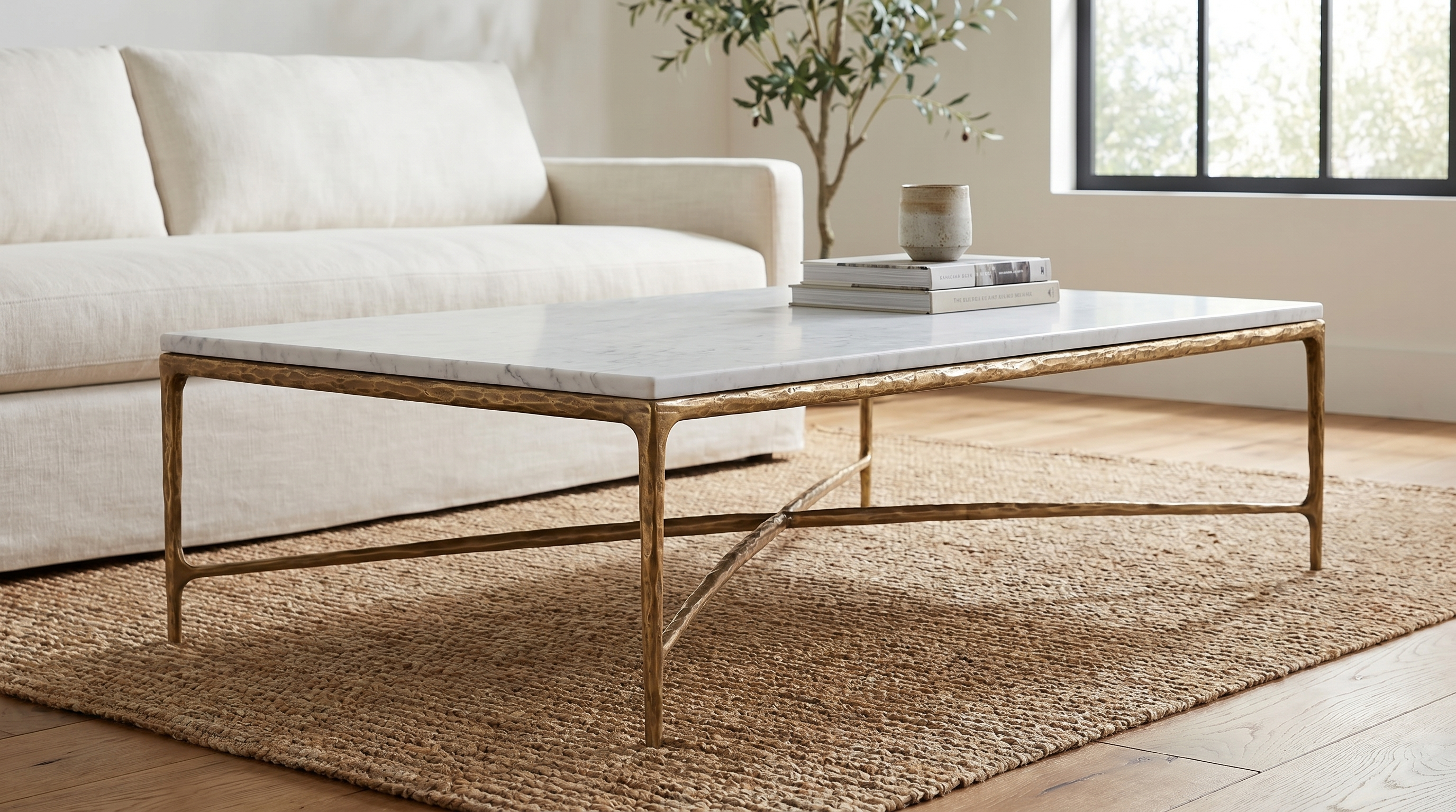 Otay Forged Marble Coffee Table — Forged Brass