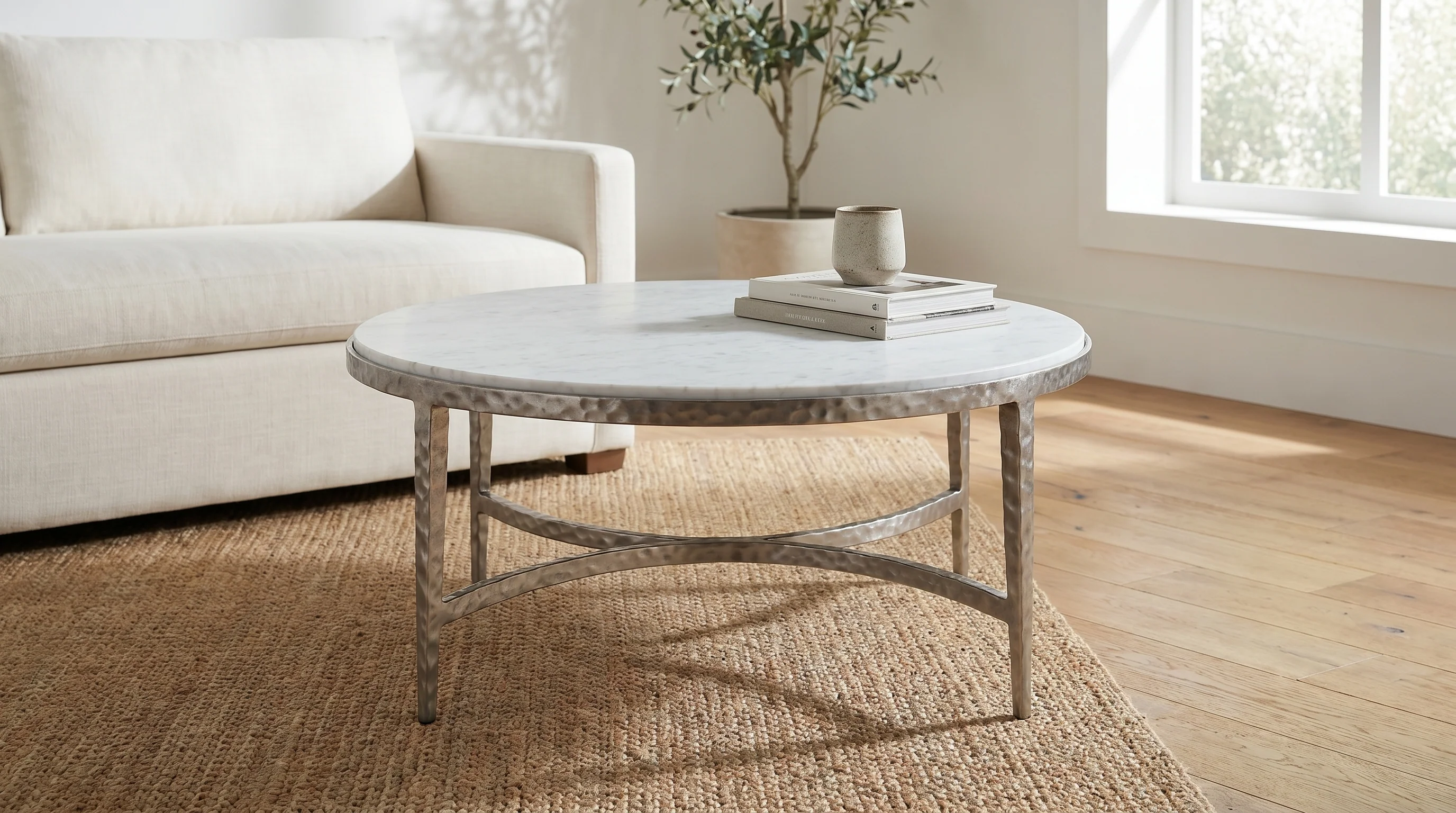 Cortez Round Forged Marble Coffee Table - Raw Stainless