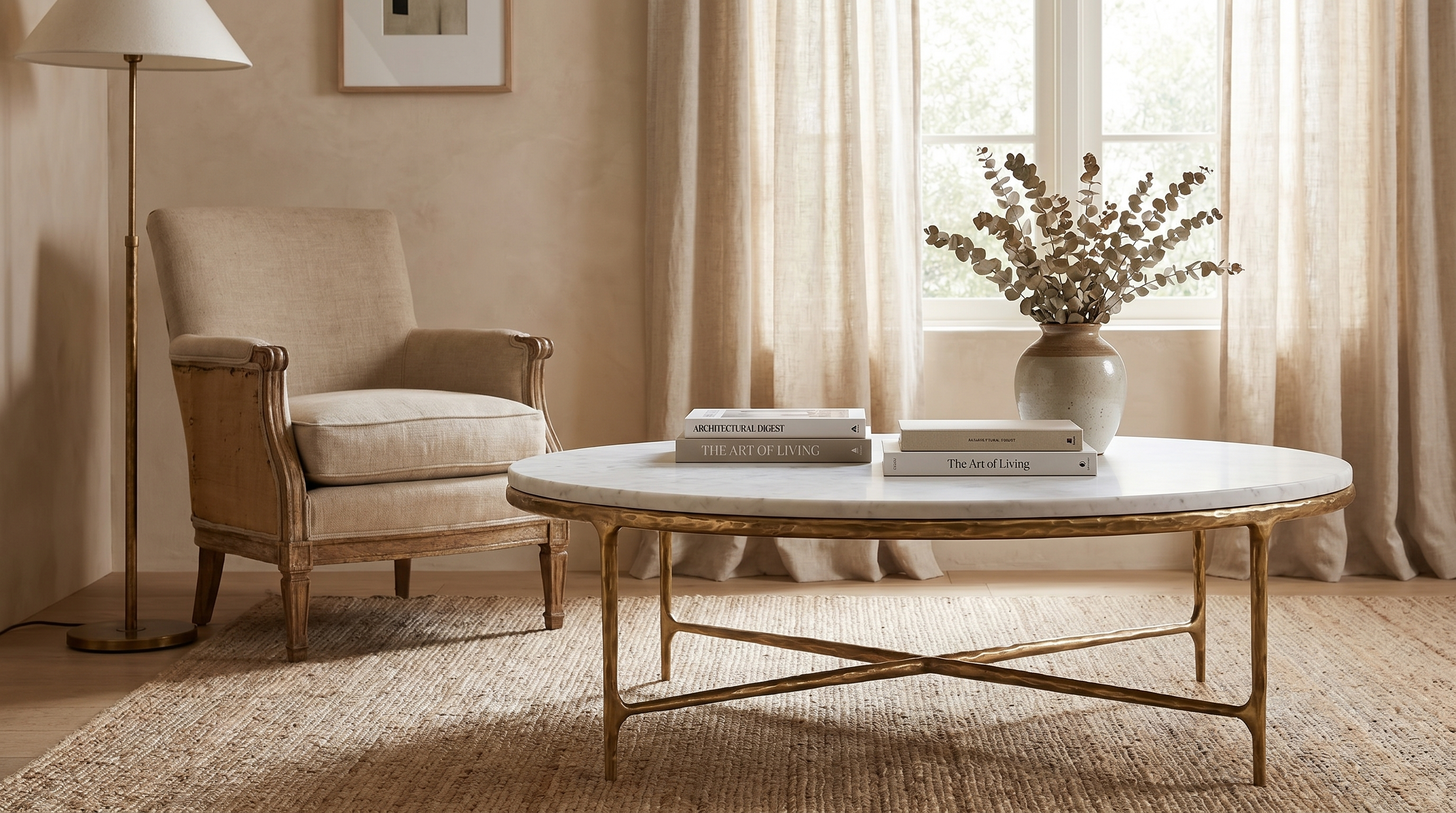 Cortez Round Forged Marble Coffee Table — Forged Brass