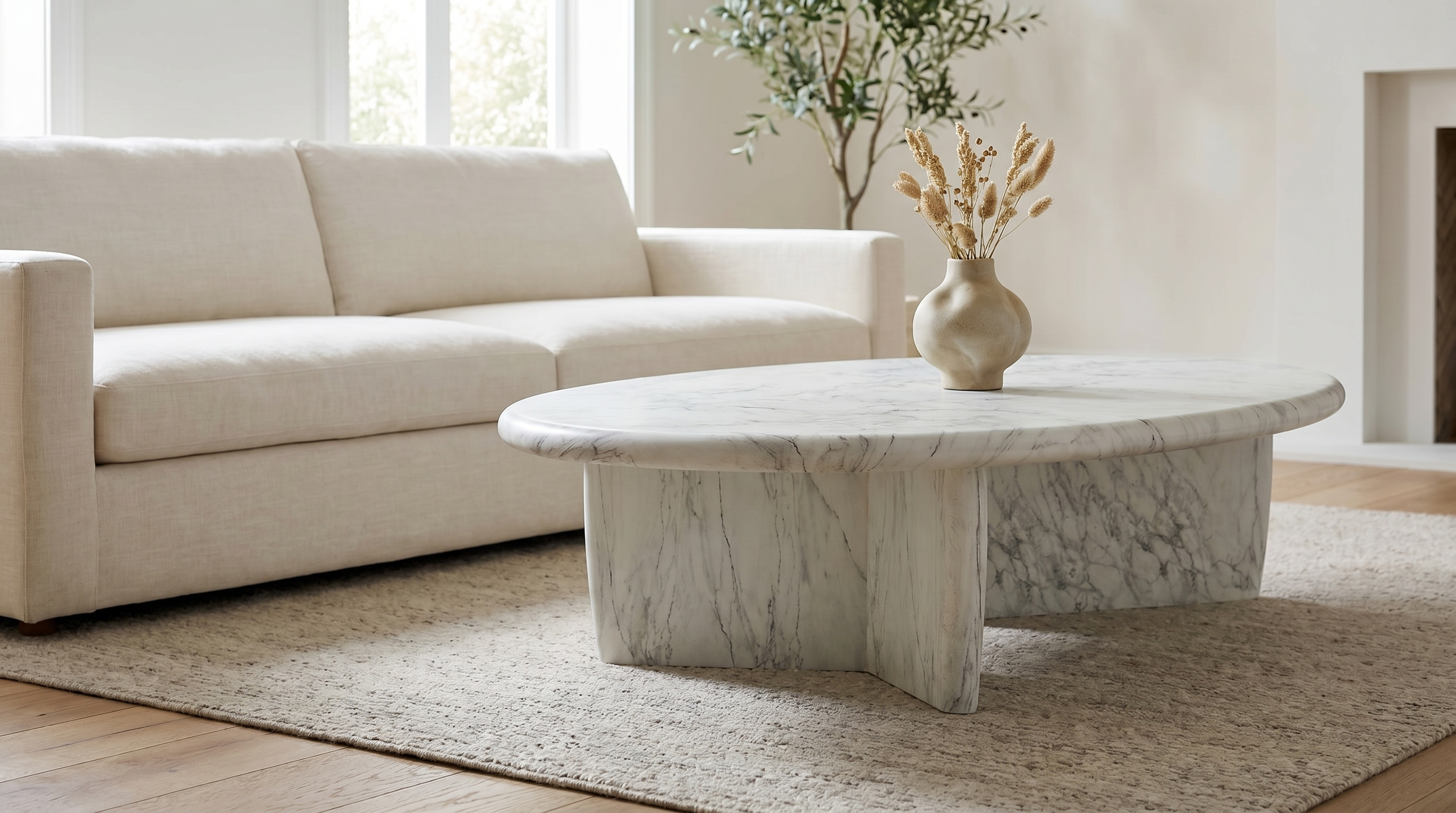 Del Mar Cast Coffee Table - White Marbled