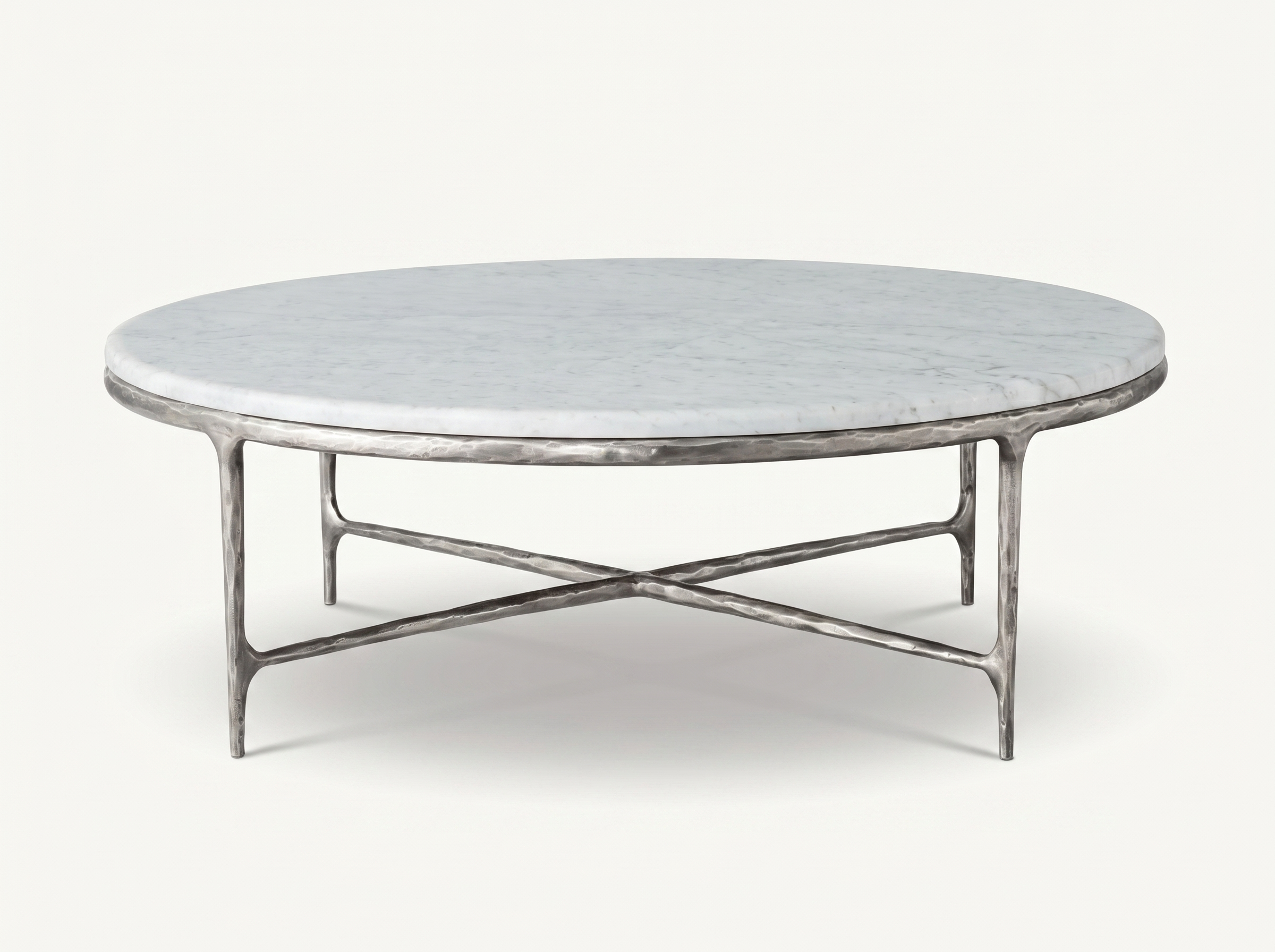 Cortez Round Forged Marble Coffee Table in Raw Stainless