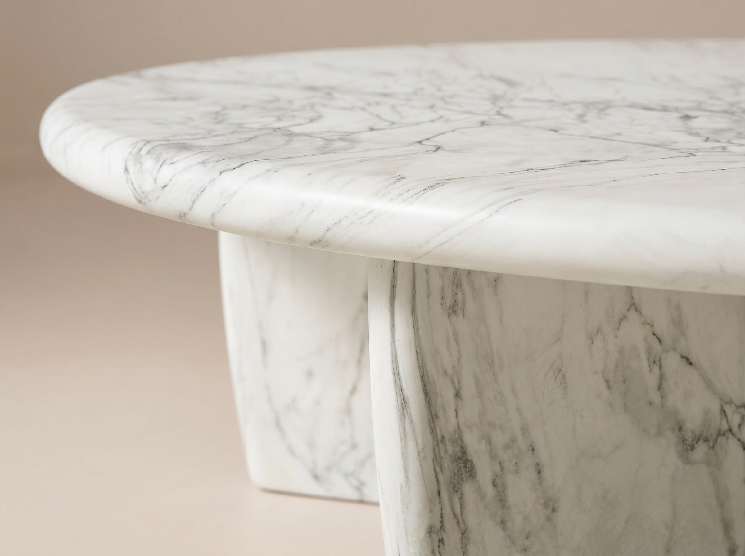 Del Mar Cast Coffee Table in White Marbled, Detail