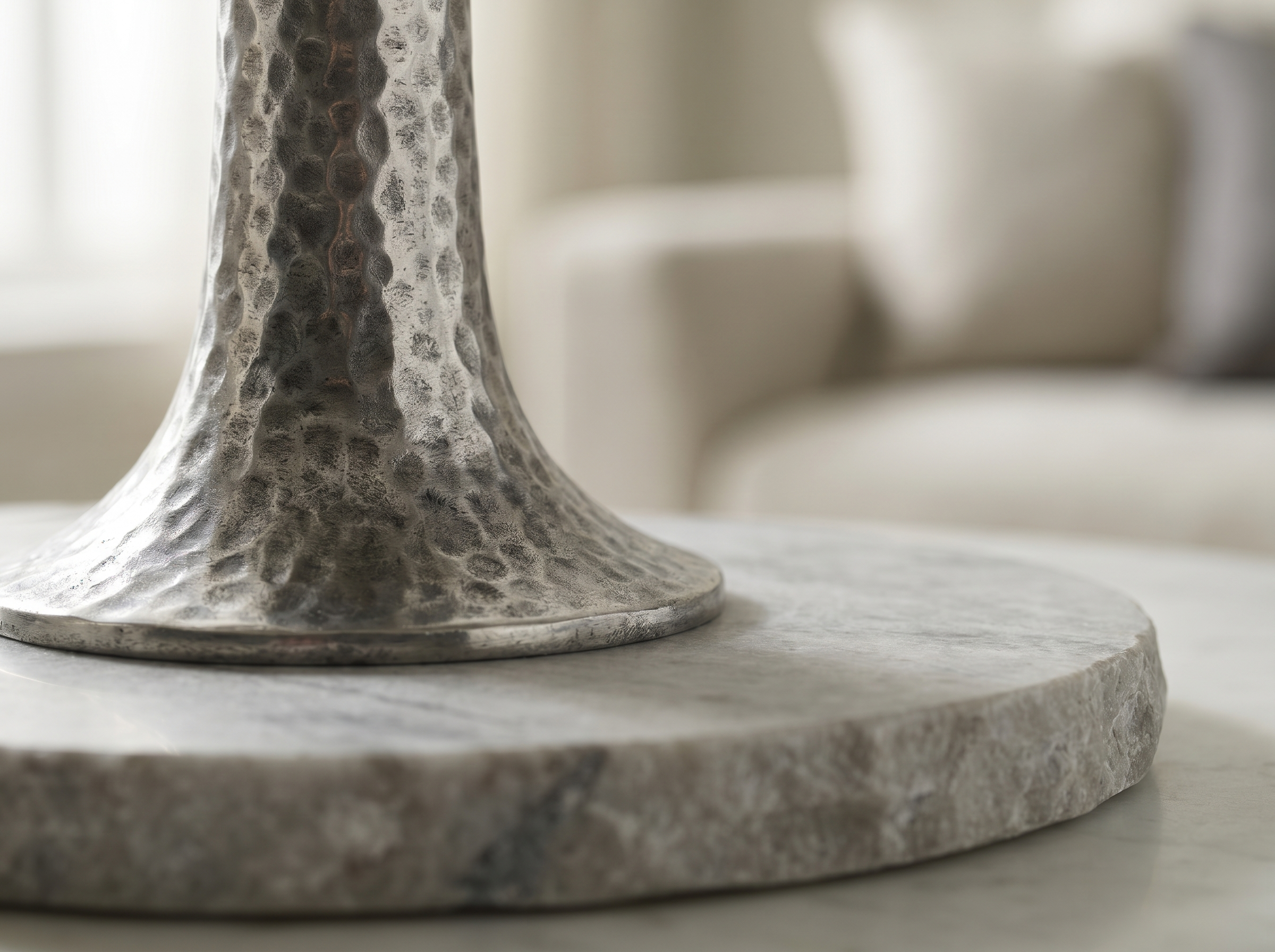Encinitas Pedestal Side Table in Antiqued Silver — Detail